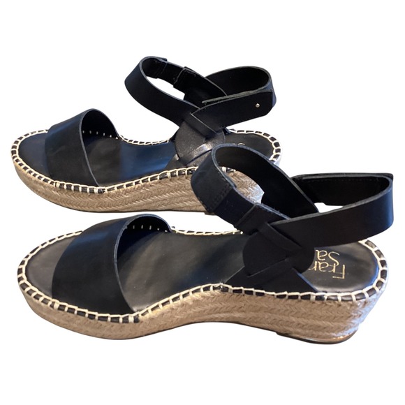 Franco Sarto Clemens Black Leather Espadrille Wedge Sandals Women Sz 7 Boho NWOT - Picture 2 of 6